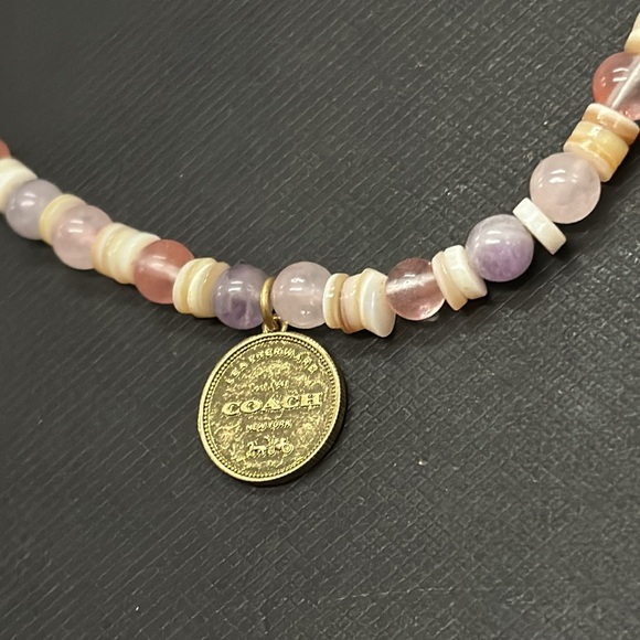 NWT Coach Rexy Coin Beaded Choker Necklace Gem Stone Charm Adjustable Dinosaur - Picture 9 of 10